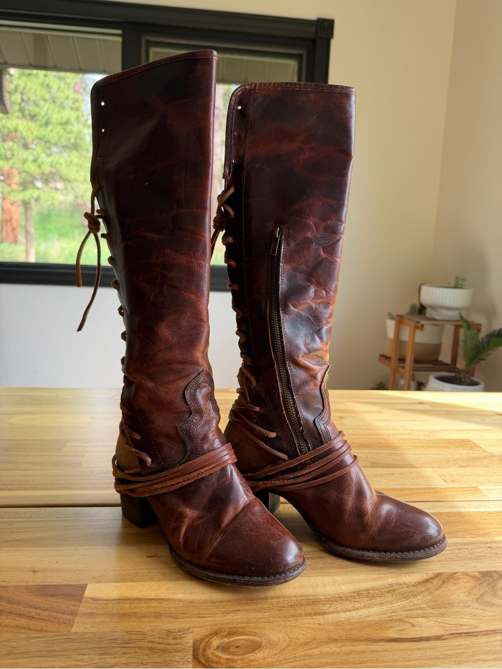 Freebird Coals - Women’s Tall Lace-Up Leather Boots in Cognac - Picture 2 of 12